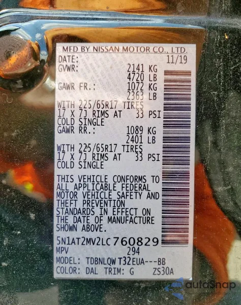 2020 Nissan Rogue S z USA, uszkodzony, nr VIN 5N1AT2MV2LC760829